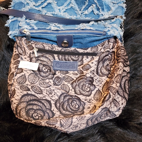 Carlos By Carlos Santana Vintage Frayed Denim Patchwork Hobo Shoulder Bag Purse - Picture 5 of 15